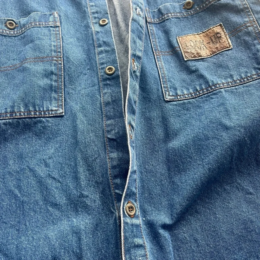 Lock Up Denim Mens XXL Med Wash Denim Button Front Long Sleeve Jean Shirt Jacket
